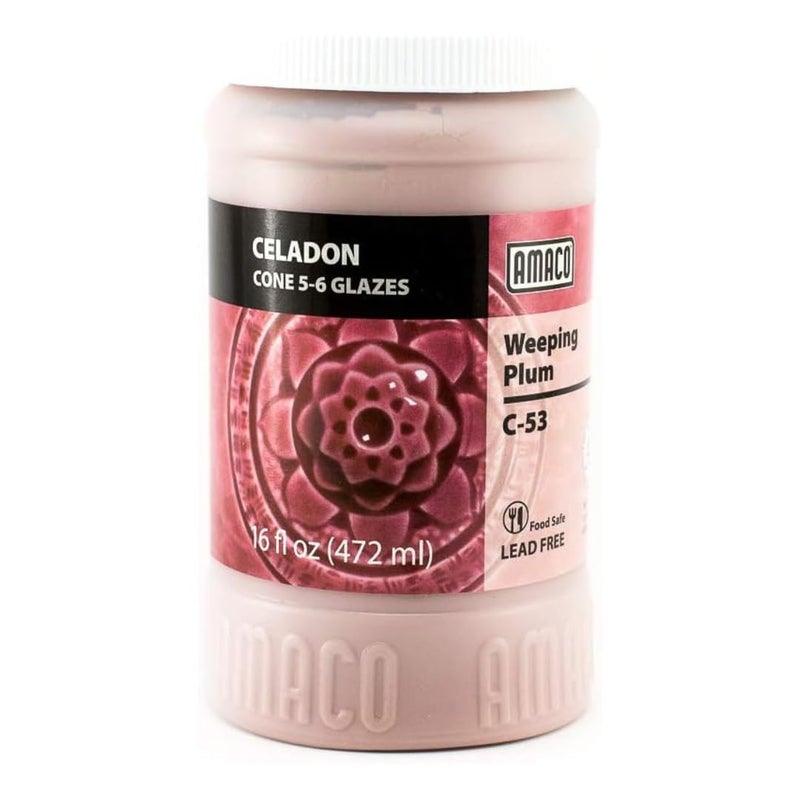 AMACO Celadon C-53 Weeping Plum Raspberry Red High Fire Transparent Gloss Glaze Pint, 16 oz. (473 mL), 100% Mixable Mid-High Fire Cone 5-6 (C) Liquid Ceramic Pottery Glaze for Bisque - Image 2